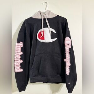 Champion Black and Gray Sweater with Red Logo